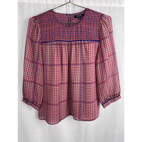 Madewell Top Silk Blouse Retrogrid Geometric Artsy Retro Unique Maximalist Wacky - Picture 1 of 7